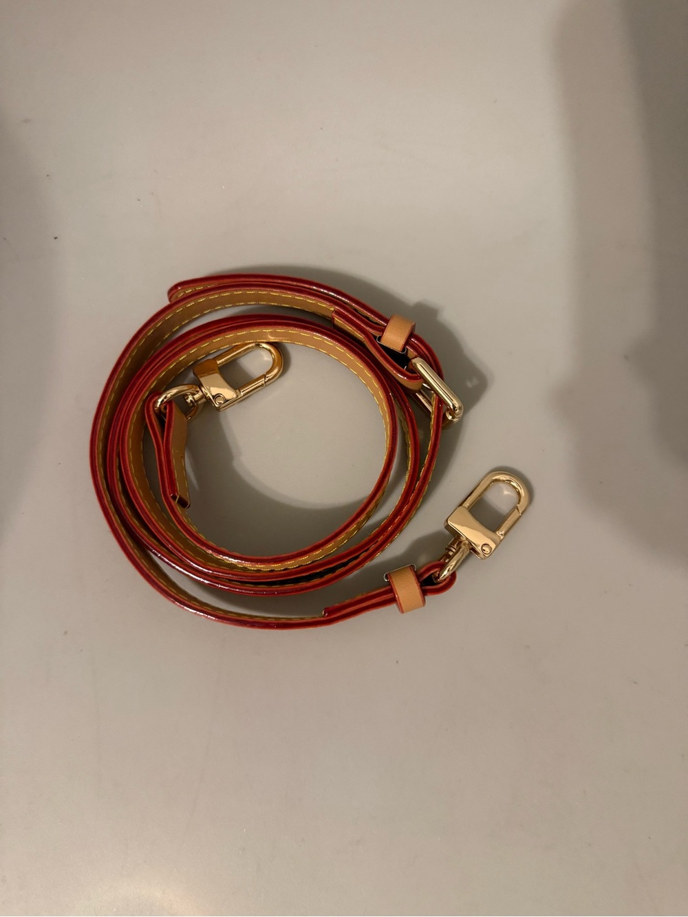 Adjustable Red Leather Bag Strap with Gold Hardware - Picture 2 of 2